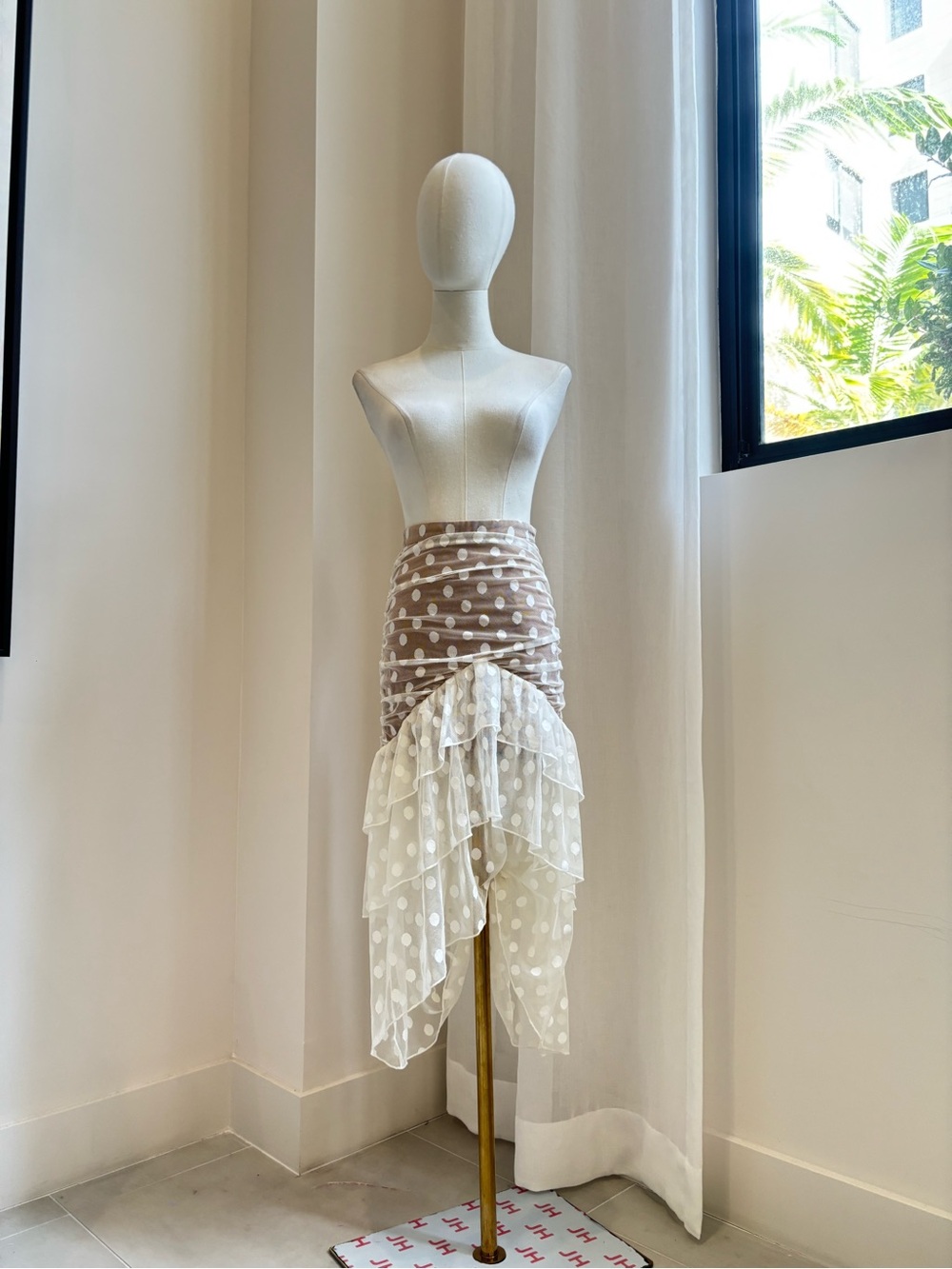 Majorelle Revolve Polka Dot Ruched Asymmetrical Ruffle Midi Skirt - Picture 4 of 7